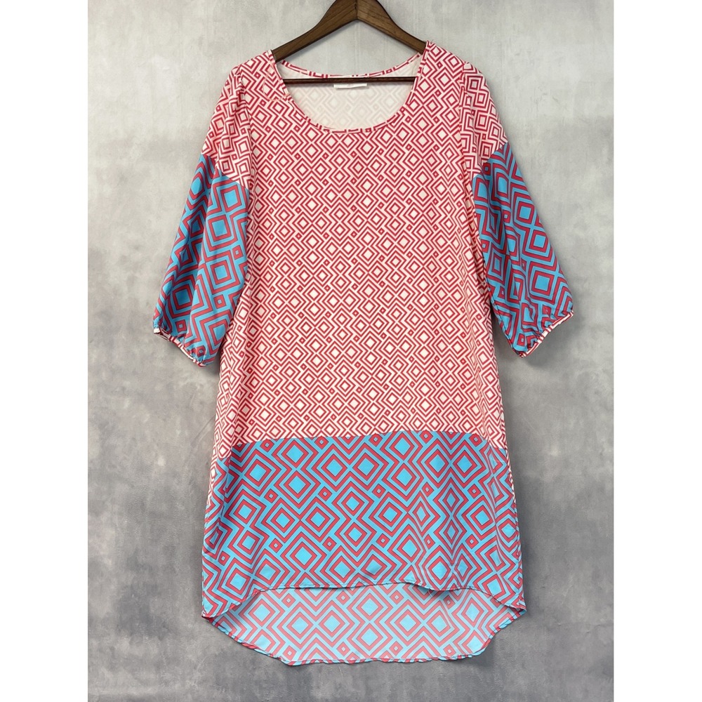 Peach Love California Women Op Art Shift Dress Size L Boho Flowy Mod Indie Artsy